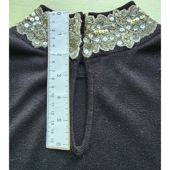 TOP-INC INTERNATIONAL CONCEPTS-Black-Beads-Sequins-Lace Collar-Snap Back-SIZE MP - Picture 6 of 15